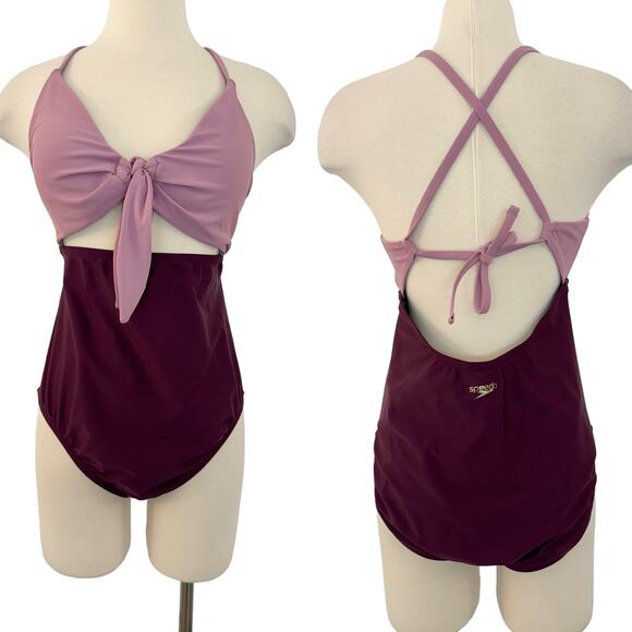 Speedo Tie Front One-Piece Swimsuit in Potent Purple | Size 14 NWT - Picture 1 of 9